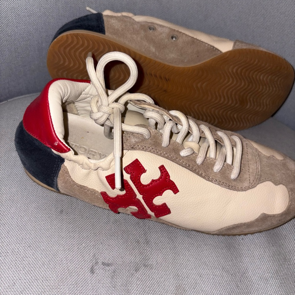 Tory Burch Women's Cream and Red Sneakers